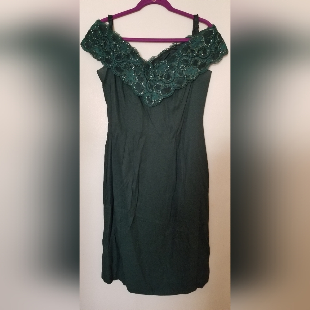 Forest green dress.